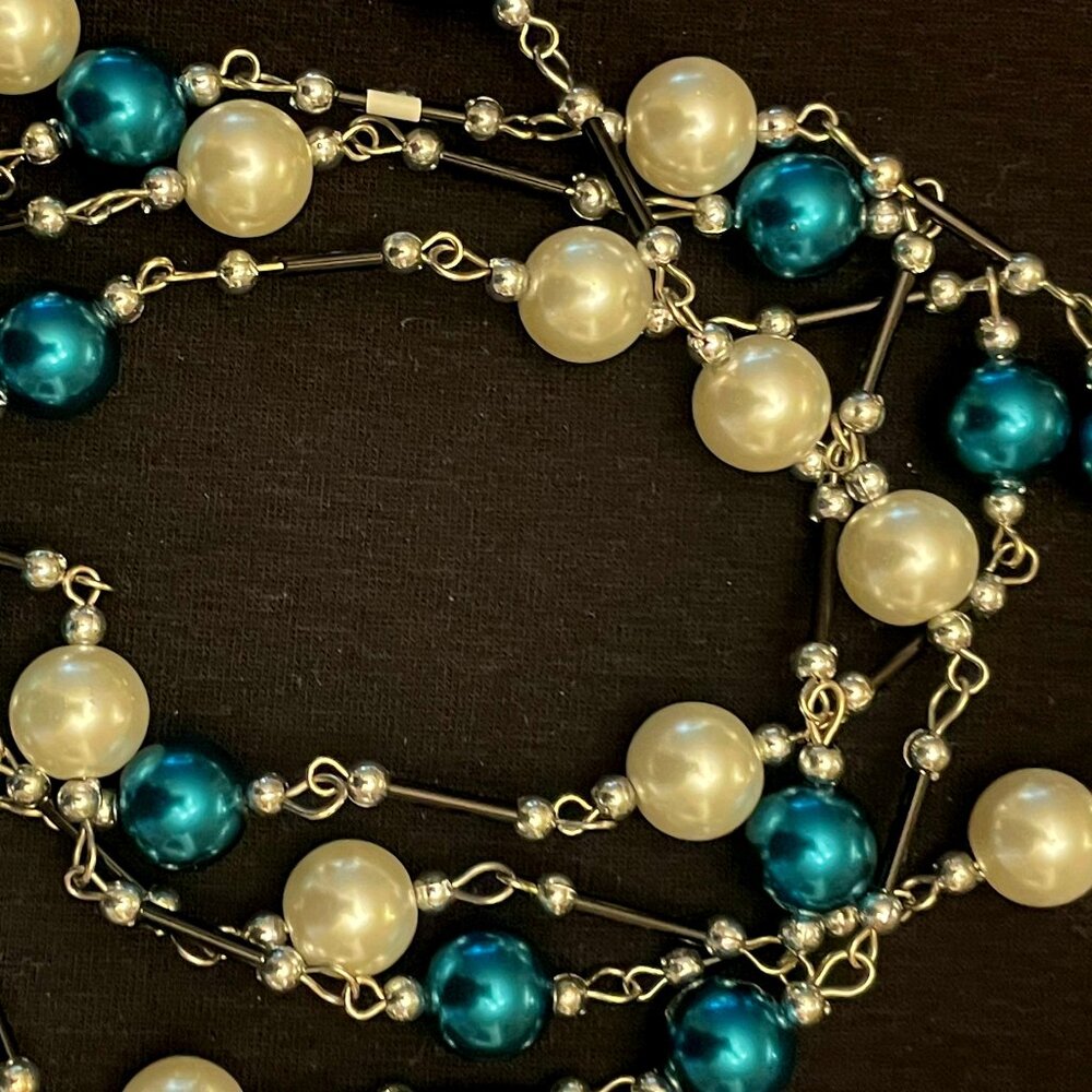 Long Silver Colour Pearl Necklace.